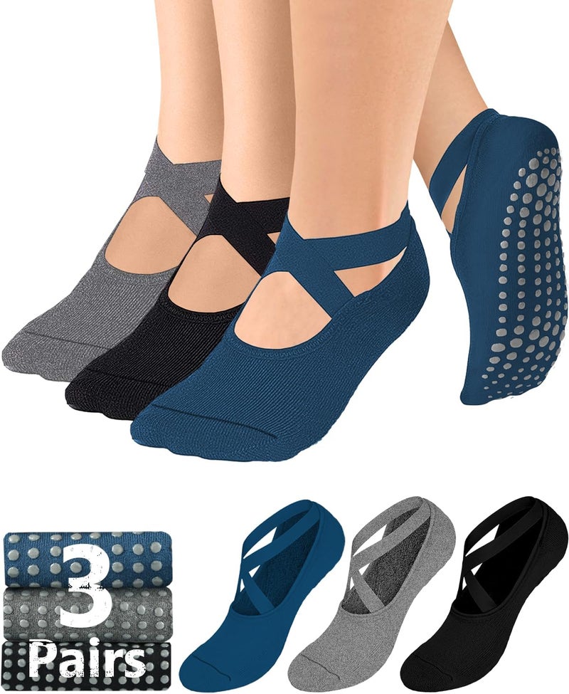 AURUZA Pilates Grip Socks for Women Non Slip Skid Yoga Socks with Grips Straps for Ballet Dance Workout Gripper Socks - Image 1
